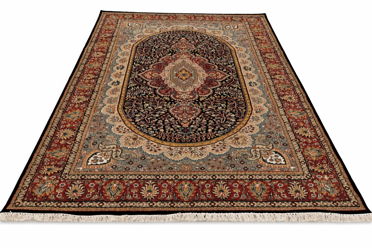 Handmade Hand-Knotted Wool Persian Area Rug 6x9 ft – Traditional Oriental Medallion Design Carpet in Black, Red & Ivory for Living Room, Dining Room & Bedroom Décor