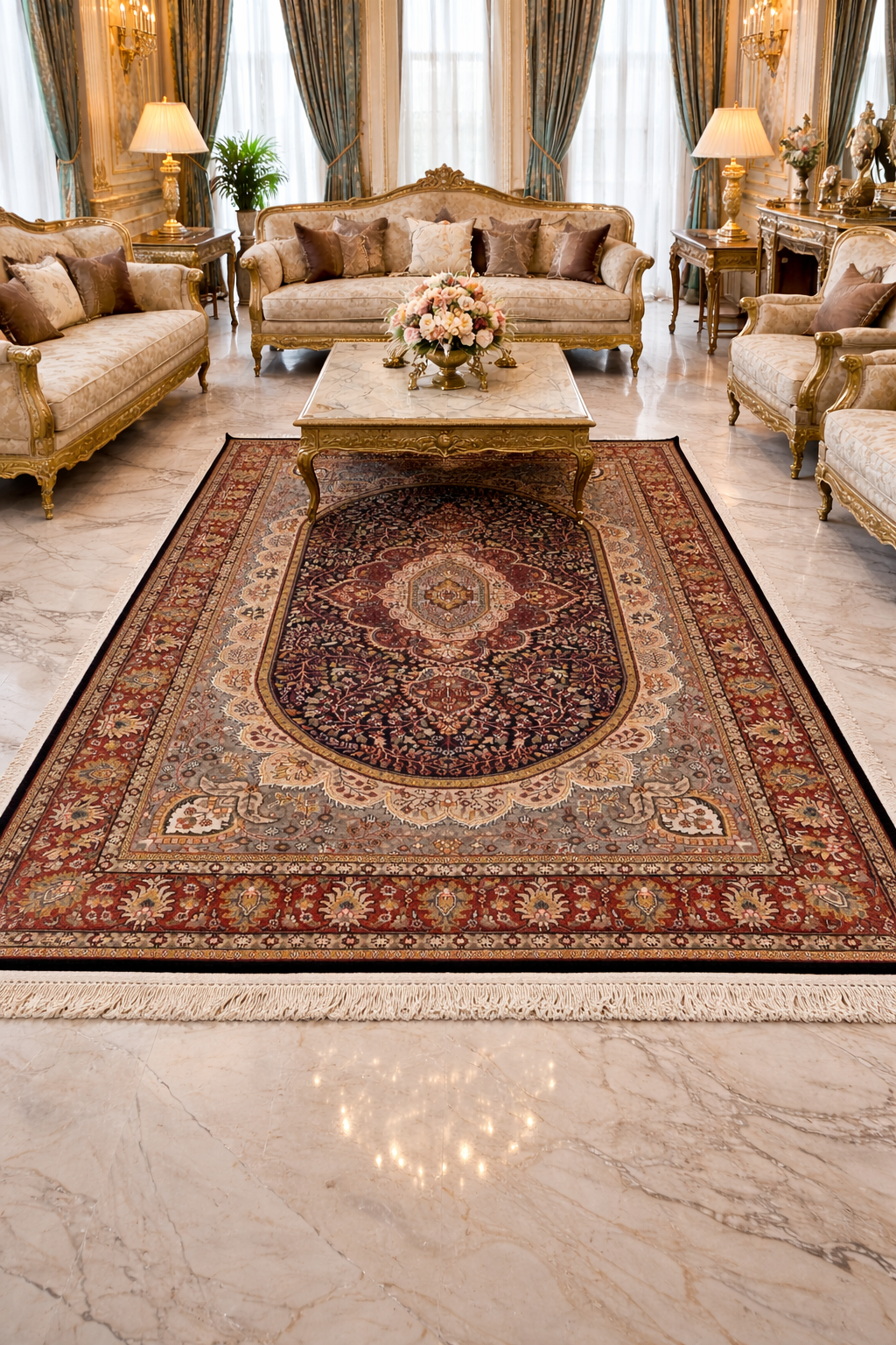 Handmade Hand-Knotted Wool Persian Area Rug 6x9 ft – Traditional Oriental Medallion Design Carpet in Black, Red & Ivory for Living Room, Dining Room & Bedroom Décor