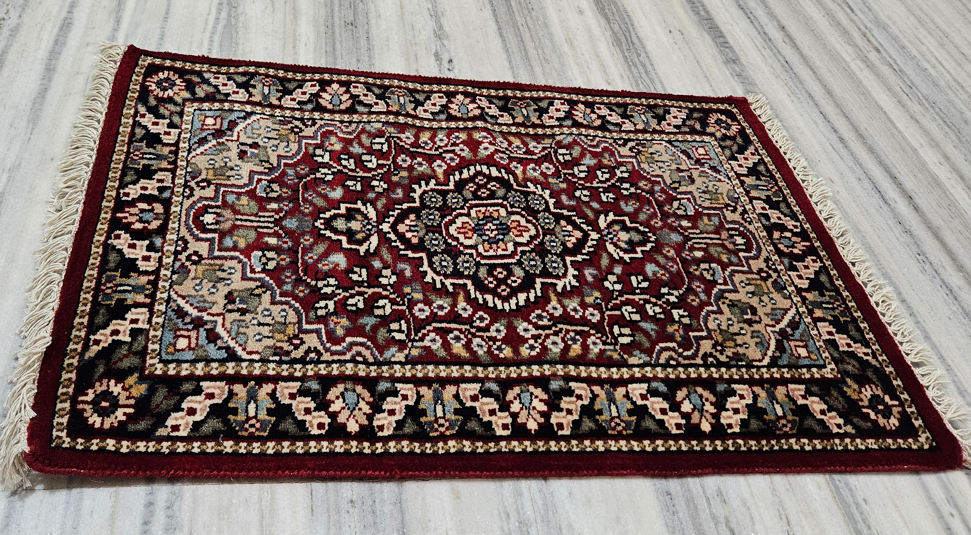 Hand-Knotted Traditional Oriental Area Rug (2x3 ft) | Versatile Wool Carpet for Floor or Wall Hanging