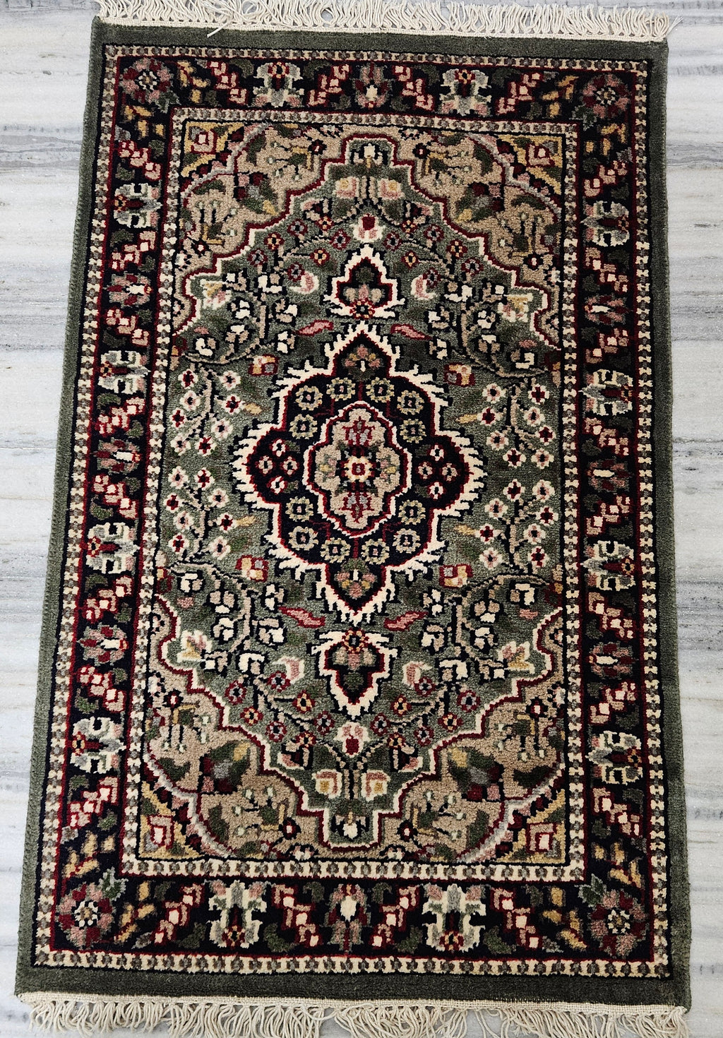 Handmade Wool Persian Accent Rug 2x3 ft – Gray , Ivory & Rust Traditional Oriental Mini Rug for Entryway, Wall Hanging & Home Décor