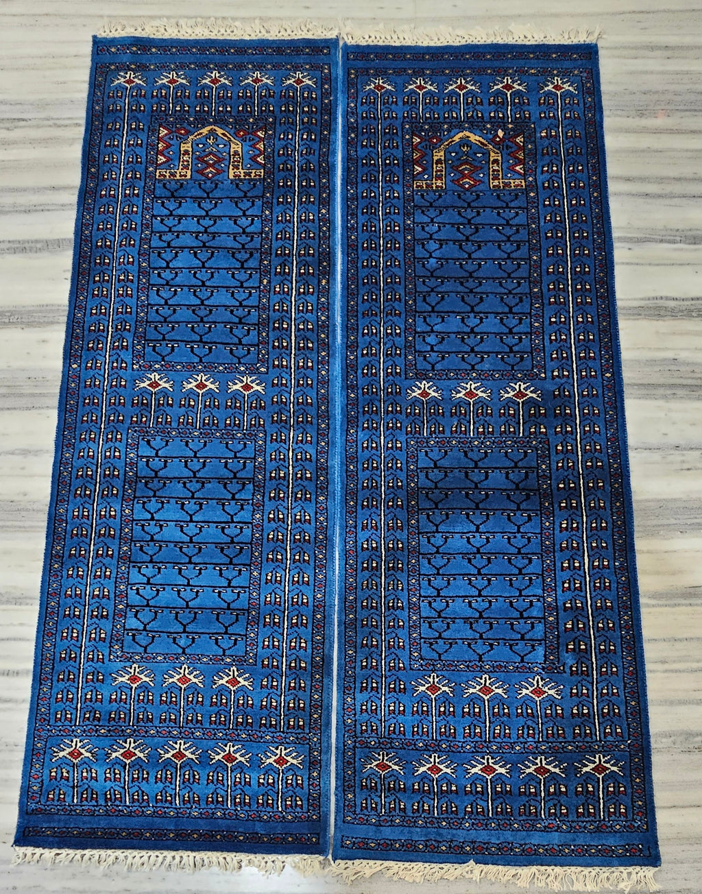 Luxury 2x6 Hand-Knot Wool Parda Runner Set (Pair) | Deep Blue | Accent Rugs for Bedroom