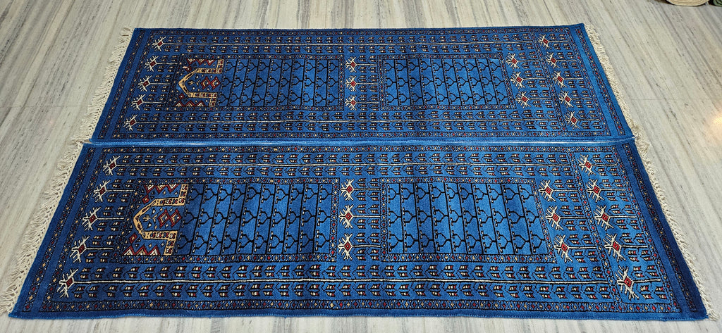 Luxury 2x6 Hand-Knot Wool Parda Runner Set (Pair) | Deep Blue | Accent Rugs for Bedroom
