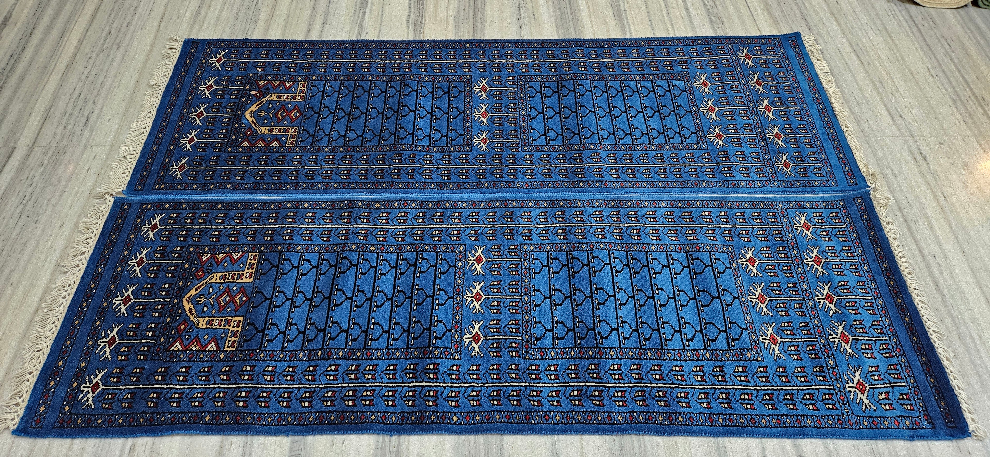 Luxury 2x6 Hand-Knot Wool Parda Runner Set (Pair) | Deep Blue | Accent Rugs for Bedroom