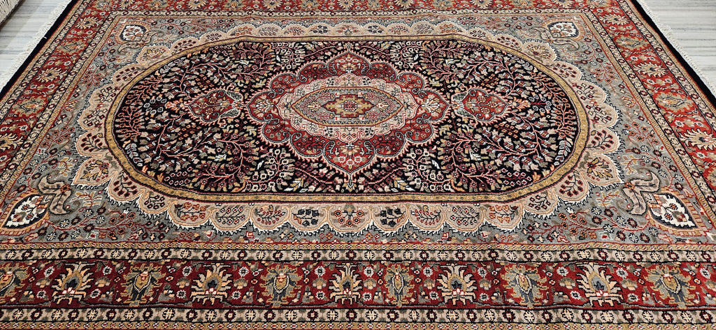 Handmade Hand-Knotted Wool Persian Area Rug 6x9 ft – Traditional Oriental Medallion Design Carpet in Black, Red & Ivory for Living Room, Dining Room & Bedroom Décor