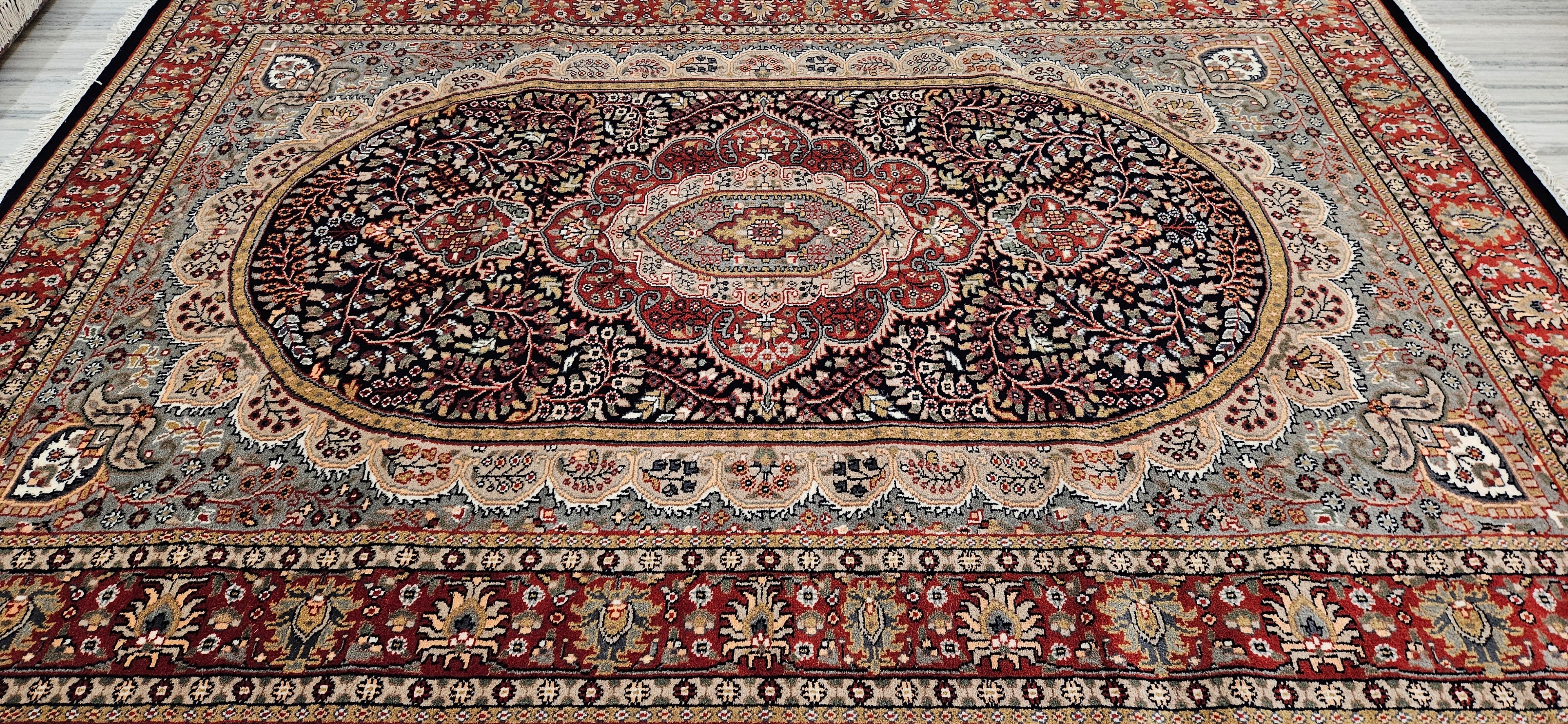 Handmade Hand-Knotted Wool Persian Area Rug 6x9 ft – Traditional Oriental Medallion Design Carpet in Black, Red & Ivory for Living Room, Dining Room & Bedroom Décor