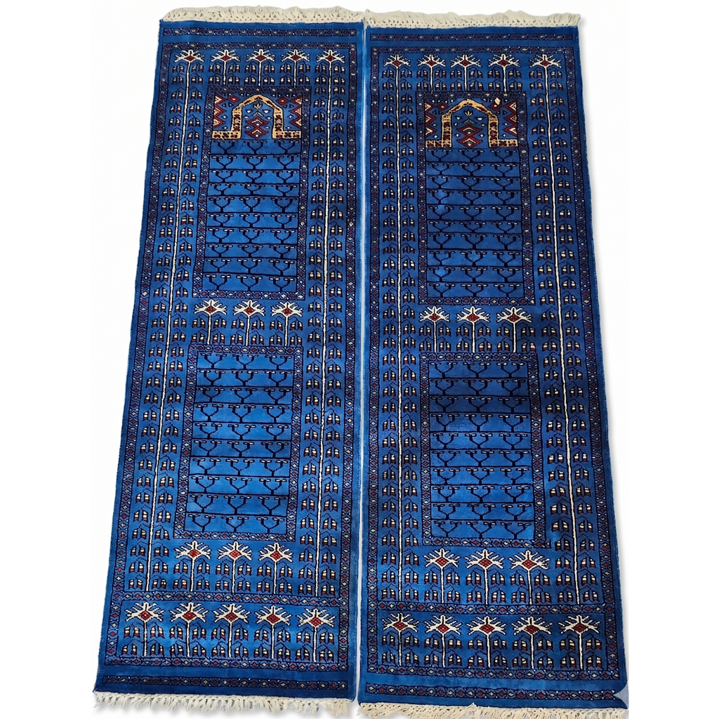 The Azure Symmetry: Matched Pair of 2x6 ft. Hand-Knotted Blue Bukhara Bedside Runners