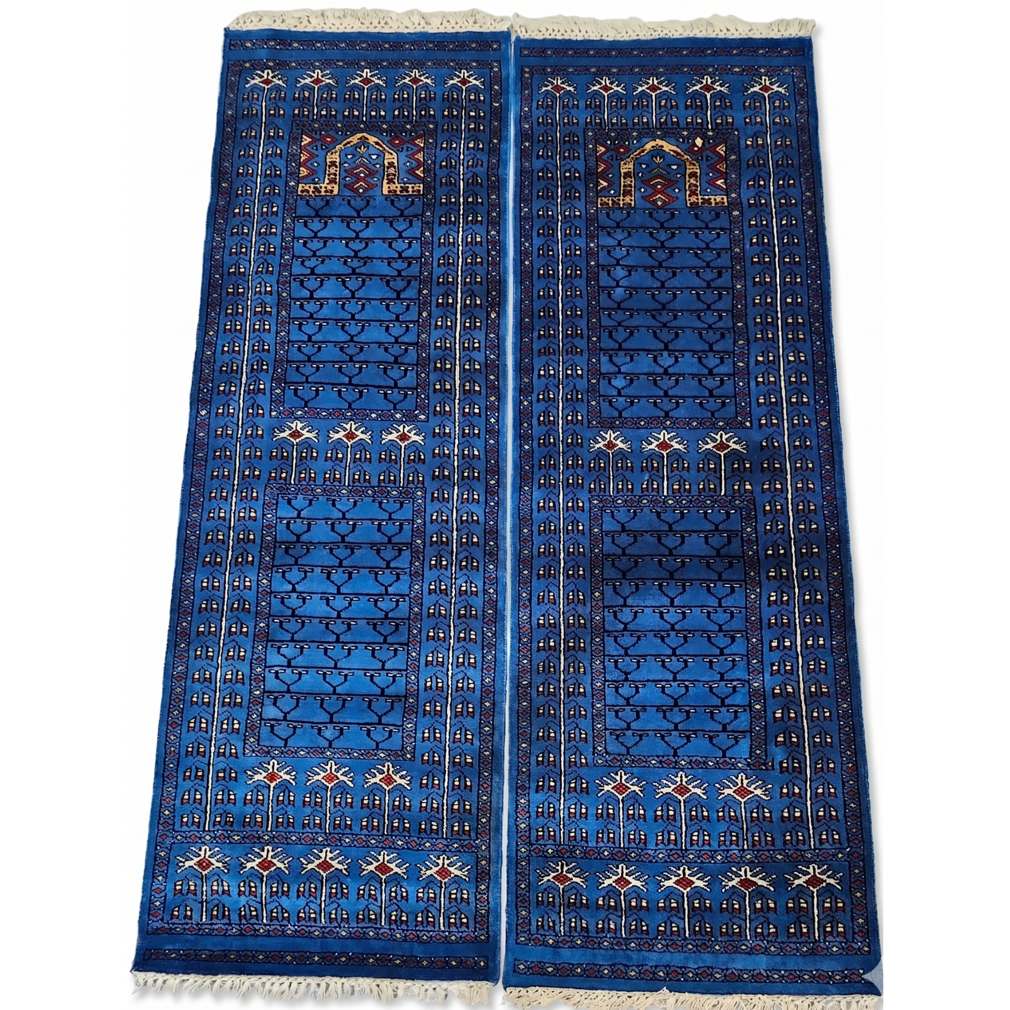The Azure Symmetry: Matched Pair of 2x6 ft. Hand-Knotted Blue Bukhara Bedside Runners