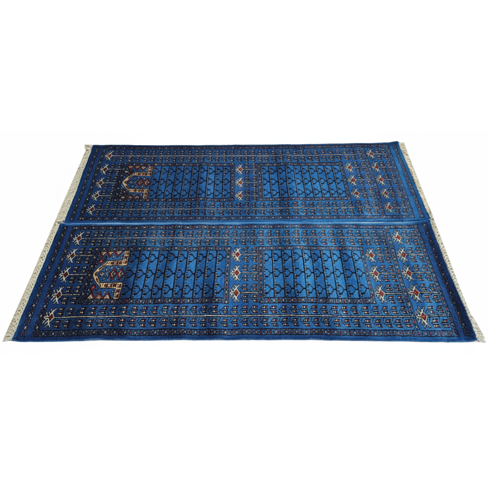 The Azure Symmetry: Matched Pair of 2x6 ft. Hand-Knotted Blue Bukhara Bedside Runners