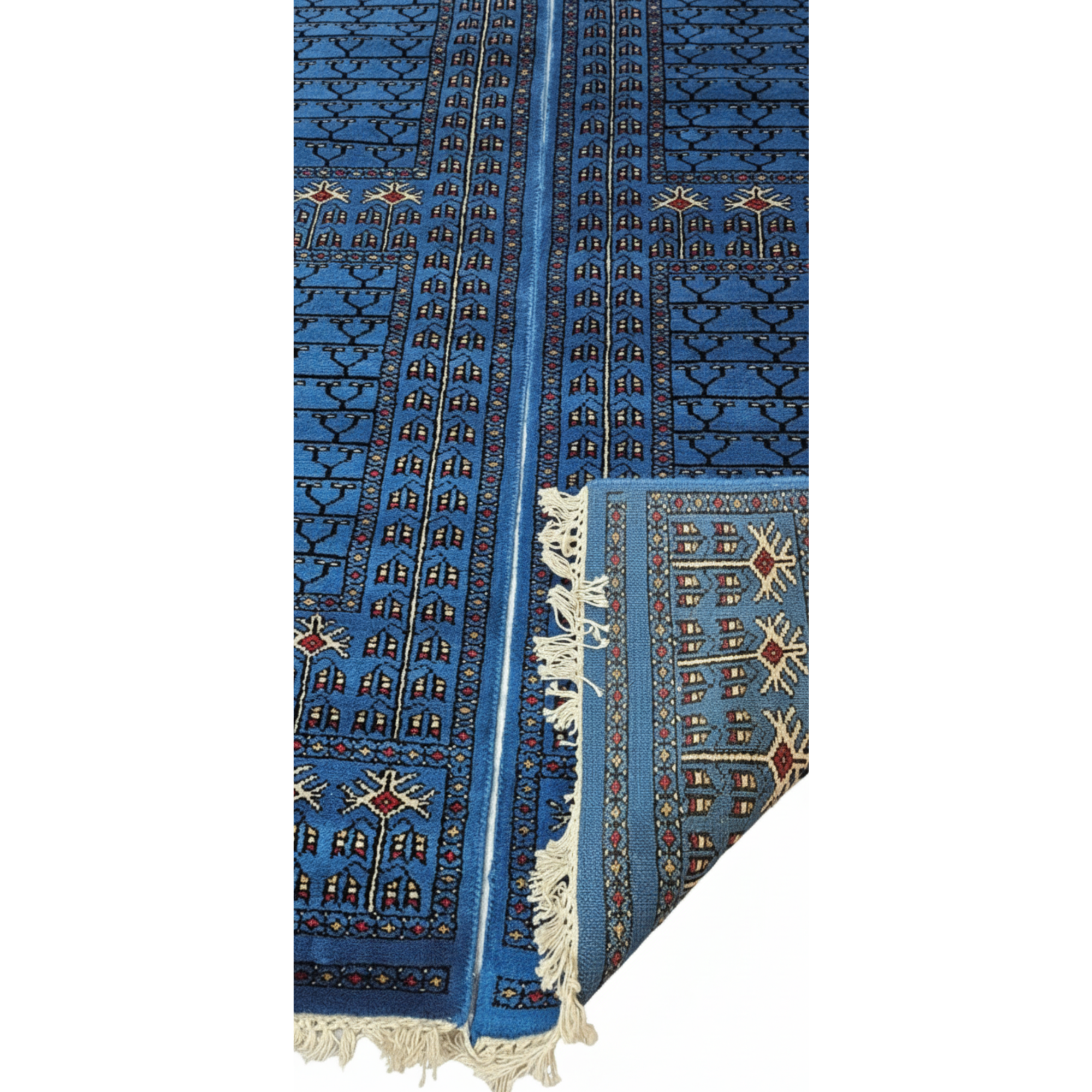 The Azure Symmetry: Matched Pair of 2x6 ft. Hand-Knotted Blue Bukhara Bedside Runners