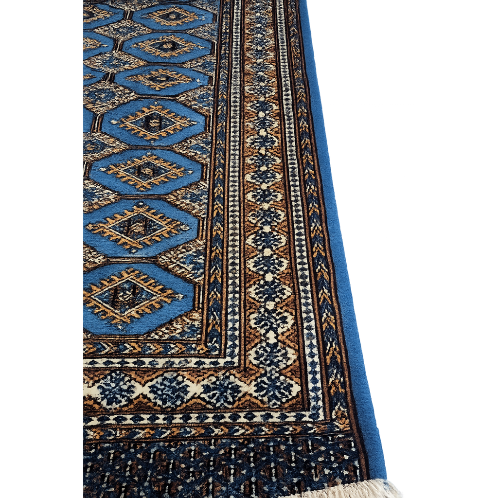 Artisan Hand-Knotted 4x6 Blue Bukhara Rug, Traditional Tekke Gul Design
