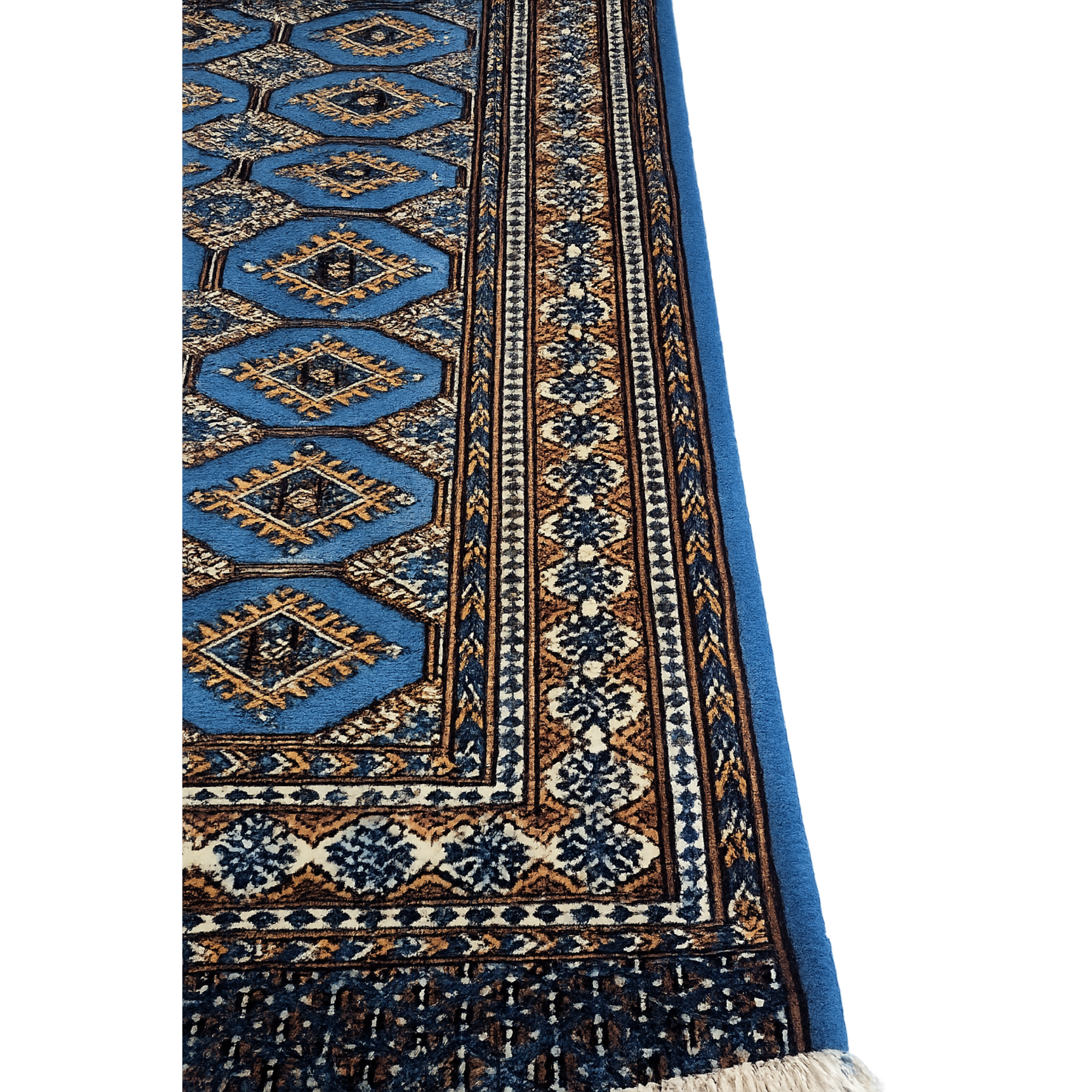 Artisan Hand-Knotted 4x6 Blue Bukhara Rug, Traditional Tekke Gul Design