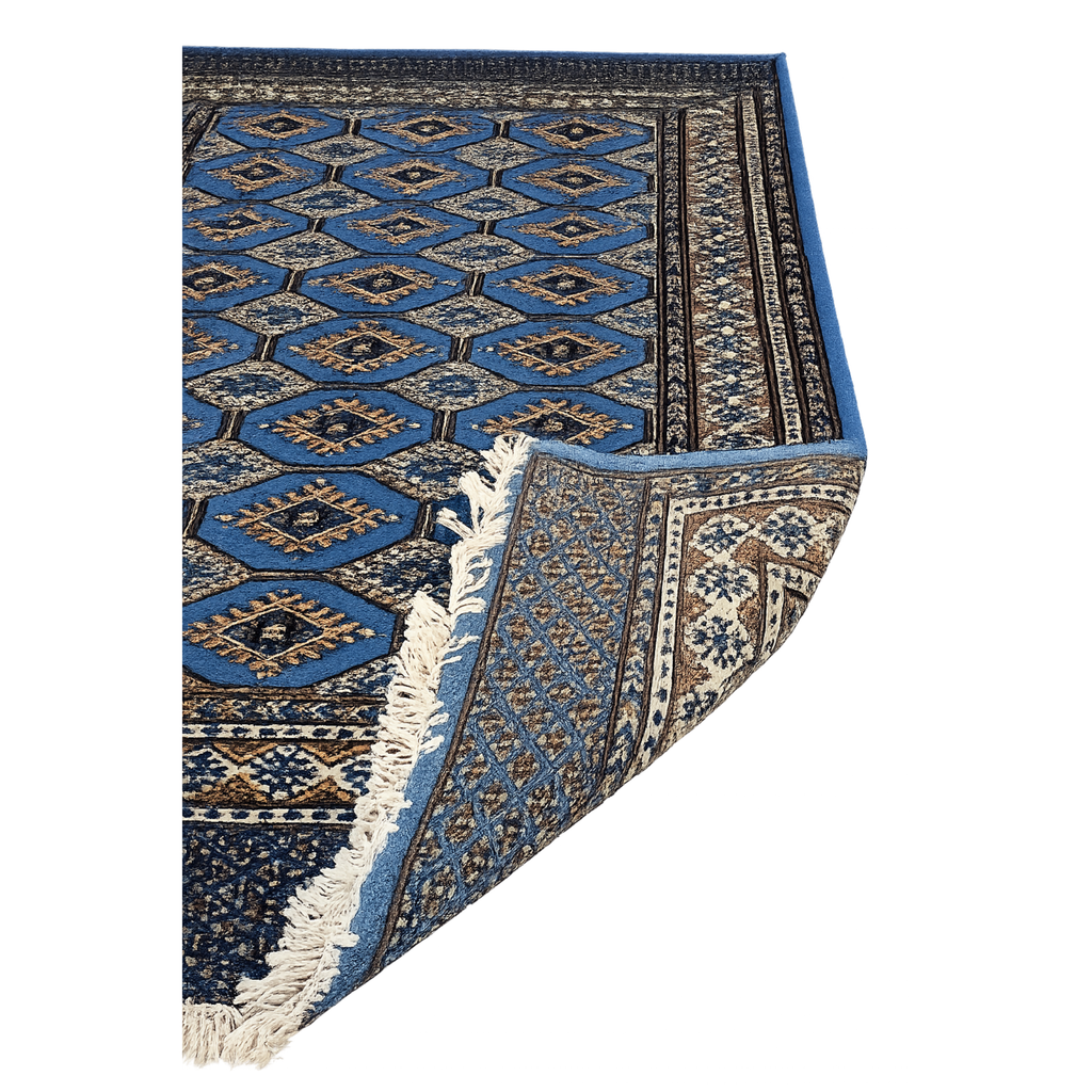 Artisan Hand-Knotted 4x6 Blue Bukhara Rug, Traditional Tekke Gul Design
