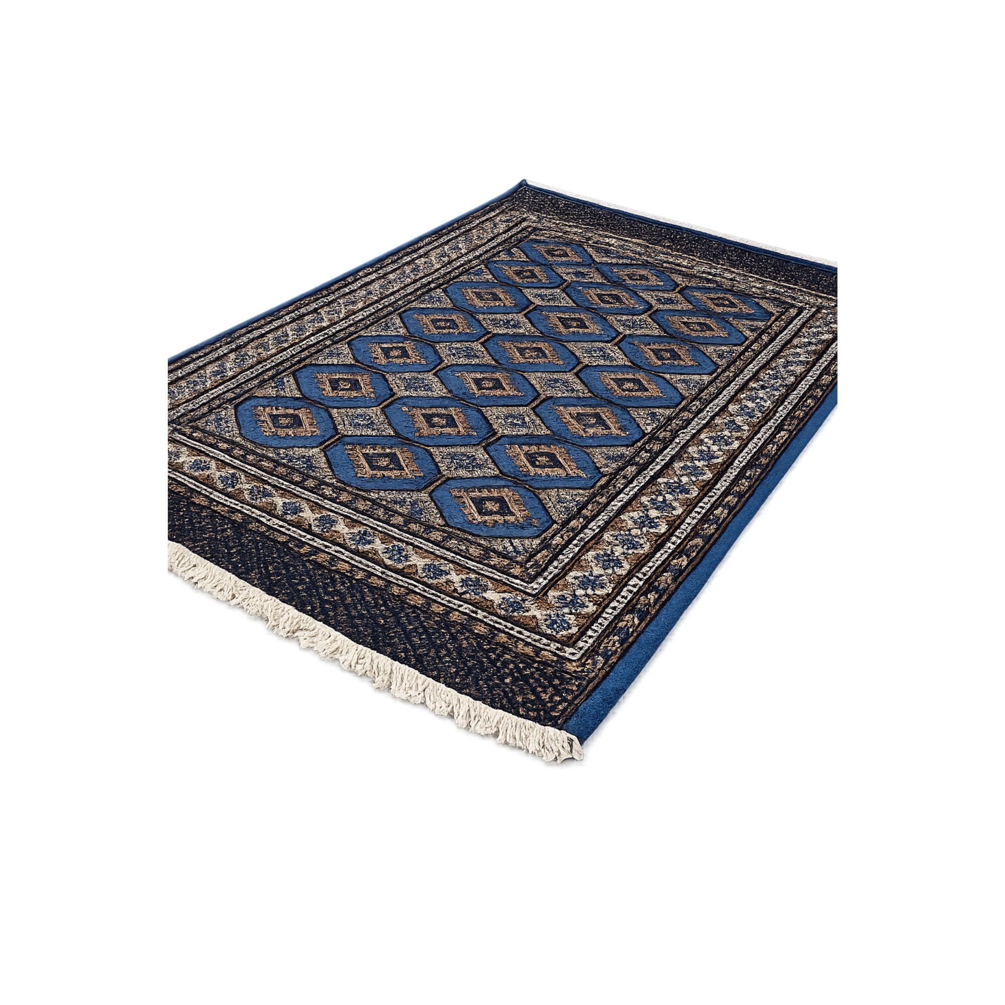 Artisan Hand-Knotted 4x6 Blue Bukhara Rug, Traditional Tekke Gul Design